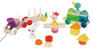 Janod Pociąg z klockami i zwierzątkami do ciągnięcia J08202 - Pociągi dla dzieci - miniaturka - grafika 8