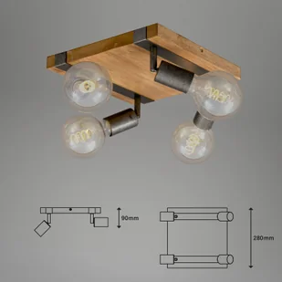 Briloner Lampa sufitowa Wood Basic, 4-punktowa - Lampy sufitowe - miniaturka - grafika 4