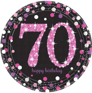 Amscan Talerzyki papierowe "70 Urodziny Happy Birthday" Amscan 23 cm 8 szt 9901746 - Naczynia i sztućce jednorazowe - miniaturka - grafika 2