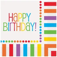 Naczynia i sztućce jednorazowe - Unique Party Supplies Rainbow impreza "Happy Birthday" serwetki rozmiar uniwersalny wielokolorowe 47112 - miniaturka - grafika 1