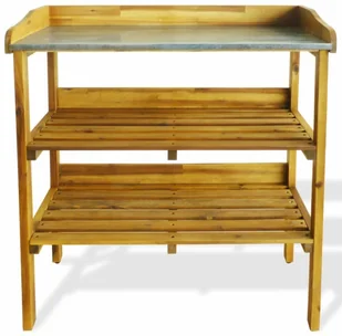 vidaXL Stolik do roślin z 2 półkami, lite drewno akacjowe i cynk vidaXL - Pozostałe akcesoria do uprawy roślin - miniaturka - grafika 4