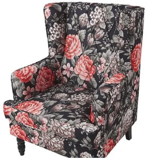 Beliani Fotel z podnóżkiem w kwiaty czarny SANDSET - Fotele - miniaturka - grafika 7