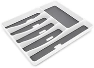 Inne sztućce - Relaxdays 10019240 organizer na sztućce z tworzywa sztucznego z 6 komorami, z gumowym dnem i antypoślizgowymi stopkami, pasuje do prawie każdej szuflady, 5 x 32,5 x 40,5 cm, biały, antracytowy 10019240 - miniaturka - grafika 1