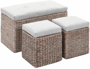 vidaXL Ławka z 2 pufami, zestaw wypleciony z trawy morskiej, szary vidaXL - Pufy i podnóżki - miniaturka - grafika 2