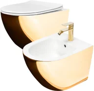 Miski WC - Rea Zestaw misa WC CARLO Mini Flat + bidet CARLO MINI GOLD/WHITE - miniaturka - grafika 1