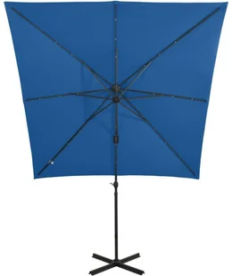 vidaXL Parasol wiszący z lampkami LED i słupkiem, lazurowy, 250 cm 312325 - Parasole ogrodowe - miniaturka - grafika 6