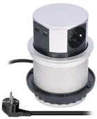 Przedłużacze i rozgałęźniki - Solight przedłużacz 3 gniazda 2x USB okrągły niski kształt przewód 1,5m 3 x 1mm2 srebrny - miniaturka - grafika 1