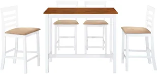 vidaXL Stół barowy i 4 krzesła, lite drewno, kolor brązowy i biały - Stoły z krzesłami - miniaturka - grafika 2