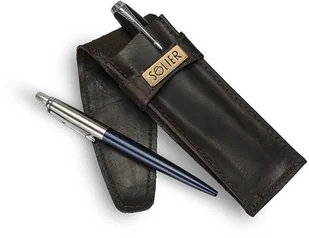 Skórzane etui na długopisy, pióro SOLIER SA12 ciemnobrązowe - Etui na długopisy i pióra - miniaturka - grafika 3