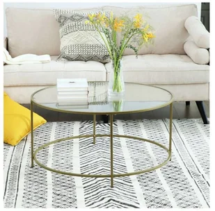 243 WOLAG Stolik złoty okrągły Ława złota rama szkło hartowane szerokość 84 cm) 24378389 78389-uniw - Stoły - miniaturka - grafika 3