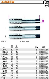 BETA GWINTOWNIK RĘCZNY CALOWY BSW 3/16-3SZT 430ASW/3/16 - Gwintowniki - miniaturka - grafika 2