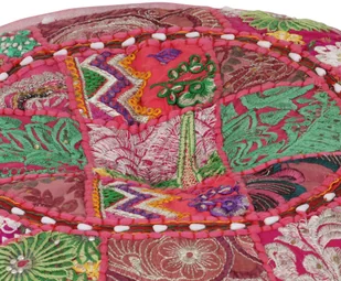 vidaXL Okrągły puf patchworkowy, ręcznie robiony, 40 x 20 cm, różowy - Pufy i podnóżki - miniaturka - grafika 3