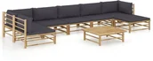 Meble ogrodowe - shumee shumee 8 cz zestaw mebli do ogrodu ciemnoszare poduszki bambus - miniaturka - grafika 1