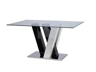 Stoły - Unique Vente Stół do jadalni WINCH - Dla 6 osób - Płyta MDF i szkło hartowane - Czarno-Biały - miniaturka - grafika 1