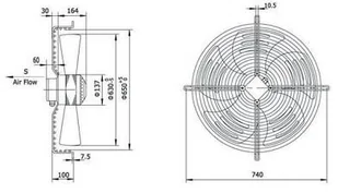 NeoAir Wentylator przemysłowy osiowy YWF-4E-630S-137/70-G - ssący Wentylator ssący 630mm - Wentylatory przemysłowe - miniaturka - grafika 2