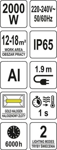 Yato PROMIENNIK PODCZERWIENI 2000W Z PILOTEM - Ogrzewanie przenośne - miniaturka - grafika 7
