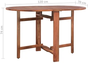 vidaXL Stół ogrodowy, lite drewno akacjowe, owalny, 120 x 70 x 74 cm - Stoły ogrodowe - miniaturka - grafika 7