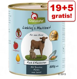 Granata Pet Zestaw Liebling's Mahlzeit, 12 x 800 g - Cielęcina & królik z cukinią, dynią i olejem lnianym - Mokra karma dla psów Granata Pet Zestaw Liebling's Mahlzeit, 12 x 800 g - Cielęcina & królik z cukinią, dynią i olejem lnianym - Mokra karma dla psów - miniaturka - grafika 1