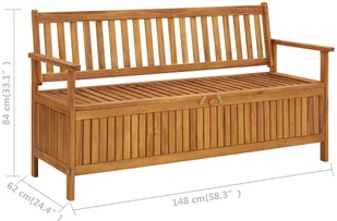 vidaXL Ławka ogrodowa ze schowkiem, 148 cm, lite drewno akacjowe - Ławki ogrodowe - miniaturka - grafika 8