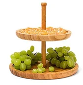 Tace i patery - Relaxdays etażerka bambusowa, 2 poziomy, wysokość 25 cm, średnica 25 cm, kolor drewna naturalny 10019139 - miniaturka - grafika 1