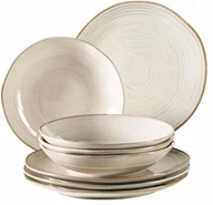Talerze - MÄSER Mäser 931371 seria Nottingham, zestaw talerzy vintage dla 4 osób, 8-częściowy serwis stołowy z talerzem obiadowym i talerzem do zupy w stylu retro, beżowy, kamionka - miniaturka - grafika 1