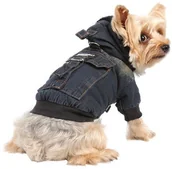 Ubranka dla psów - Doggy Dolly DOGGY DOLLY Kurtka jeansowa z kapturem XL 33-35 cm/51-53 cm - miniaturka - grafika 1