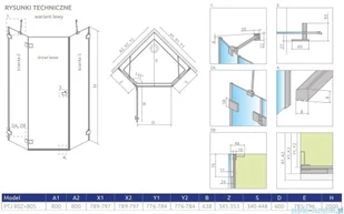 Radaway Essenza Pro Gold Ptj kabina 80x80 lewa przejrzyste 10100000-09-01L/10100100-01-01 - Kabiny prysznicowe - miniaturka - grafika 2