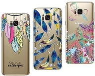 Etui i futerały do telefonów - Samsung Novago Novago Kompatybilne z Galaxy S8 Plus, 3 sztuki, miękkie, przezroczyste i wytrzymałe, z wysokiej jakości nadrukiem (wielokolorowe 3) S8PlusPlume1+2PlumeBleu - miniaturka - grafika 1