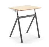 Meble do szkół i przedszkoli - AJ Produkty Szkolne biurko z regulacją wysokości ASCEND, laminat brzoza, szary - miniaturka - grafika 1