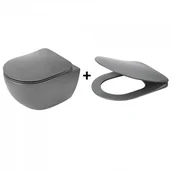 Miski WC - Deante Peonia Zero Zestaw Toaleta WC 51x36 cm bez kołnierza + deska wolnoopadająca antracyt CDEDZPW+CDEDSOZ - miniaturka - grafika 1
