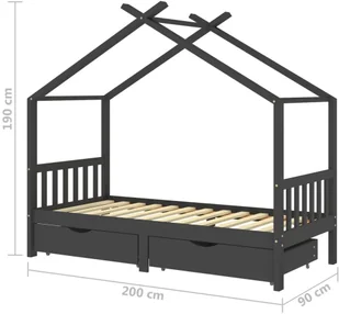 VidaXL Lumarko Łóżko dziecięce z szufladami ciemnoszare, lita sosna, 90x200 cm 322153 VidaXL - Łóżeczka i kojce - miniaturka - grafika 7