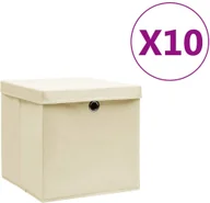 Pudła i pojemniki do przechowywania - vidaXL vidaXL Pudełka z pokrywami, 10 szt., 28x28x28 cm, kremowe - miniaturka - grafika 1