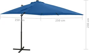vidaXL Parasol wiszący z lampkami LED i słupkiem, lazurowy, 250 cm 312325 - Parasole ogrodowe - miniaturka - grafika 11