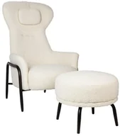 Fotele - King Home Fotel TEDDY GRAND z podnóżkiem beżowy - tkanina teddy, podstawa czarny opal KH.36759 - miniaturka - grafika 1