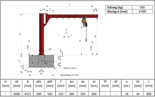 030 Żuraw słupowy obrotowy z wciągnikiem łańcuchowy elektrycznym na wózku elektrycznym udźwig 500 kg długość ramienia 4000mm wysokość do belki 3800mm) 03076676 76676-uniw - Wyposażenie gospodarstwa rolnego - miniaturka - grafika 2