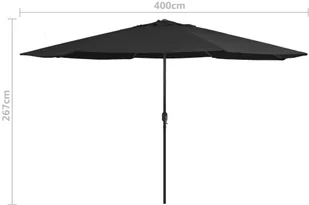 vidaXL Parasol ogrodowy na metalowym słupku 400 cm czarny  47384 - Parasole ogrodowe - miniaturka - grafika 8