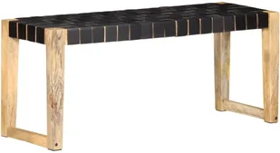 VidaXL Ławka, 110 cm, czarna skóra naturalna i lite drewno mango 321838 VidaXL - Ławki do przedpokoju - miniaturka - grafika 10