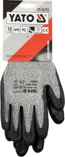 RĘKAWICE OCHRONNE HPPE ANTYPRZECIĘCIOWE POWLEKANE CZARNYM PU ROZMIAR 10 YT-74772 - Rękawice robocze - miniaturka - grafika 3