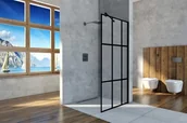 Ścianki i drzwi prysznicowe - Sea Horse Kabina narożna EASY IN 120x200 czarny mat szkło transparentne wzór A6 - miniaturka - grafika 1