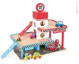 janod Stacja benzynowa garaż drewniany z 8 elementami 3700217357184 - Tory, garaże, parkingi - miniaturka - grafika 7