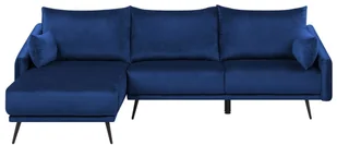 Beliani Beliani Sofa narożna prawostronna LED welur ciemnoniebieska VARDE - Narożniki - miniaturka - grafika 2