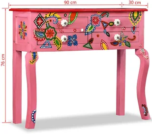 vidaXL Stolik konsola, drewno mango, różowy, ręcznie malowany - Konsole i sekretarzyki - miniaturka - grafika 7