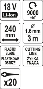 Yato PODKASZARKA 18V 2 W 1 GŁOWICA Z NOŻYKAMI + GŁOWICA Z ŻYŁKĄ TYLKO - Podkaszarki - miniaturka - grafika 8