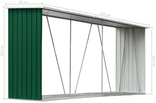 vidaXL Wiata na drewno, stal galwanizowana, 330 x 84 x 152 cm, zielona - Garaże i wiaty - miniaturka - grafika 6