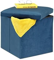 Krzesełka i taborety dla dzieci - Relaxdays Relaxdays Taboret do siedzenia, kostka do siedzenia z miejscem do przechowywania, wys. x szer. x gł.: 38 x 38 cm, składany, taboret do przechowywania z MDF i aksamitu, niebieski - miniaturka - grafika 1