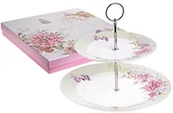 Tace i patery - London Boutique Etażerka/stojak na ciasto, 2 półek, porcelana, wzór: ptak, róży i motyl, w eleganckim pudełku na prezent - miniaturka - grafika 1