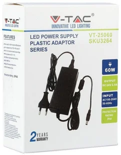 v-tac Zasilacz LED V-TAC Desktop 60W 24V 2,5A IP44 Wtyczkowy desktop z przewodami VT-25060 - Zasilacze i transformatory - miniaturka - grafika 2
