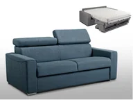 Sofy i kanapy - Vente-Unique 3-osobowa kanapa z ekspresowym mechanizmem rozkładania z tkaniny VIZIR - Kolor: niebieski - Miejsce do spania: 140 cm - Materac 18 cm - miniaturka - grafika 1