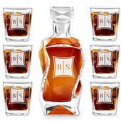 Karafki - Murrano Zestaw Karafka Łamana z 6 Szklankami Grawer Inicjały KARK_6xSZC-024 - miniaturka - grafika 1