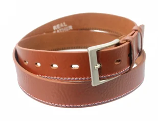 Complex (PL) Pasek Skórzany (PL) GRINGO Brązowy Tekstura Z Czerwoną Białą I Niebieską Nitką Skóra Licowa 40 mm - Paski - miniaturka - grafika 2